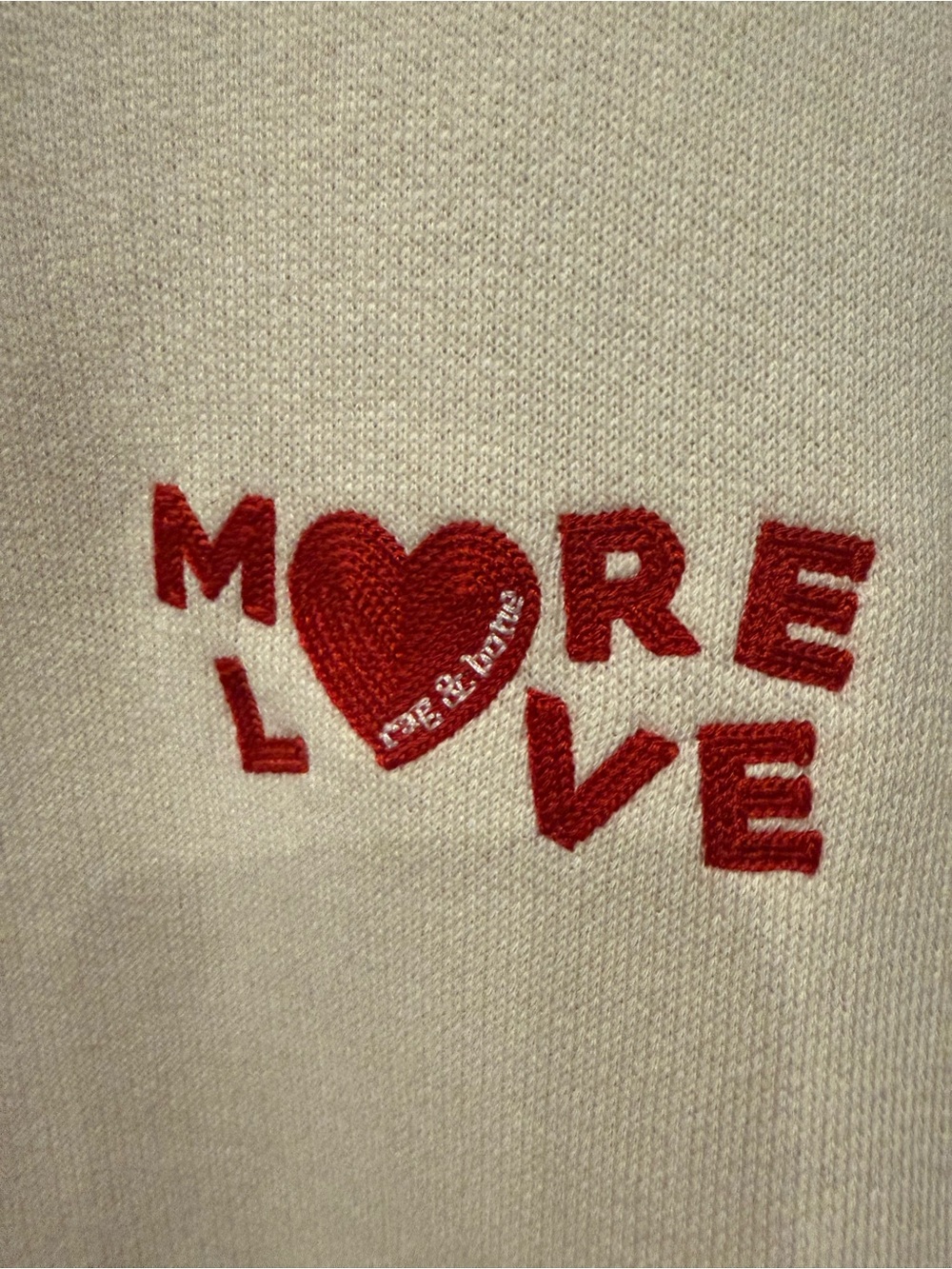 rag & bone Cream Crewneck Sweatshirt with Red "MORE LOVE" Embroidery - Picture 3 of 6